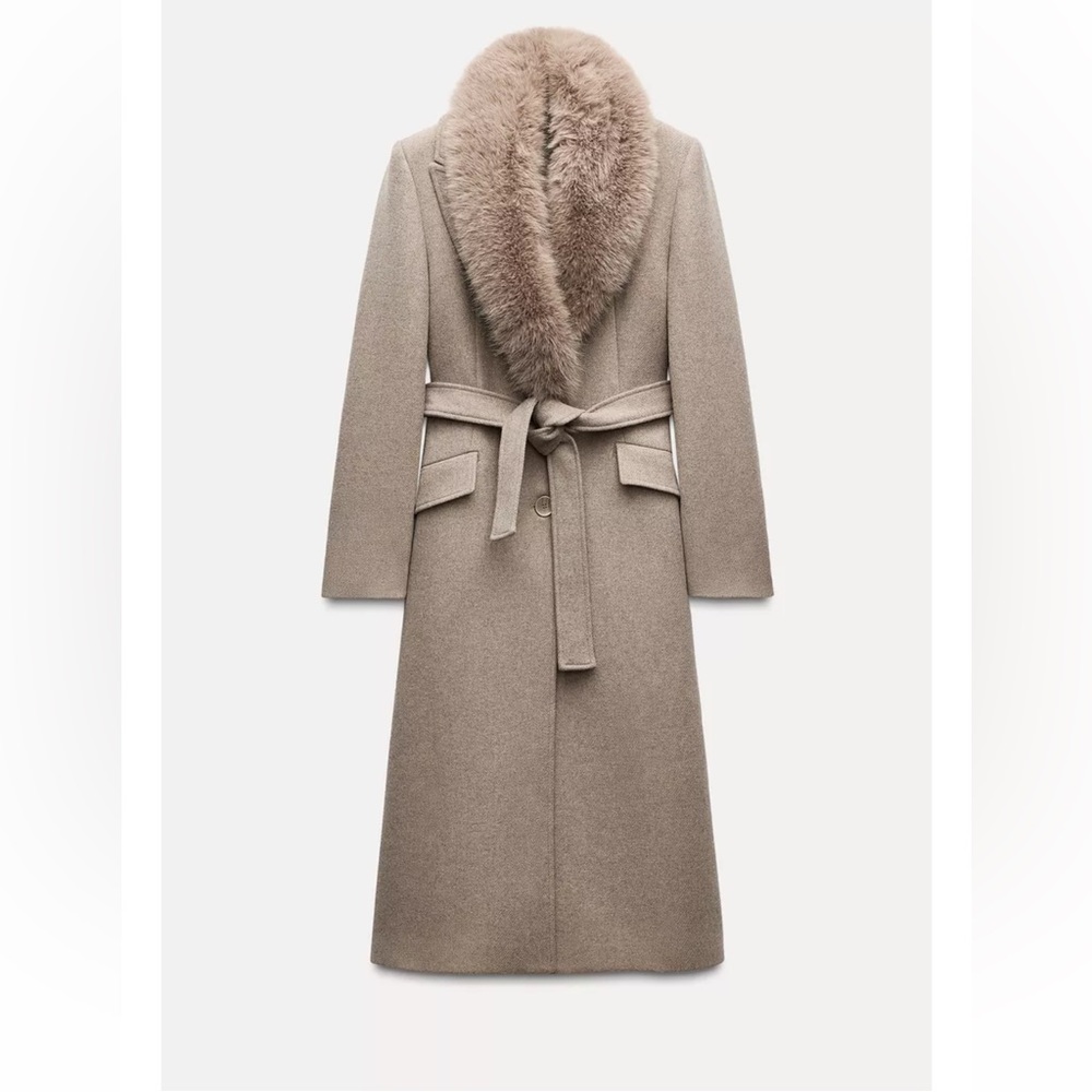 Zara-FAUX FUR WOOL BLEND LAPEL COLLAR COAT
MINK